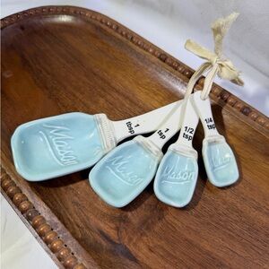 Mason Jar Measuring Spoons - Blue Ceramic Set